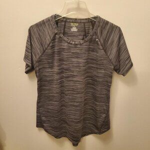 Women's TEK GEAR Athletic Workout Top, Size L, Black Stripe, Short Sleeve Ex Con